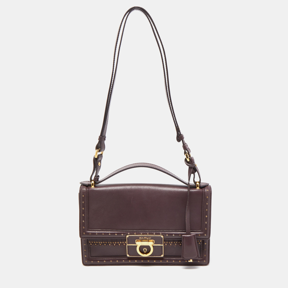 Salvatore Ferragamo Handbags - SALVATORE FERRAGAMO Burgundy Leather Grommets Aileen Top Handle Bag